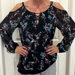 WHBM Floral Off-Shoulder Long-Sleeved Blouse